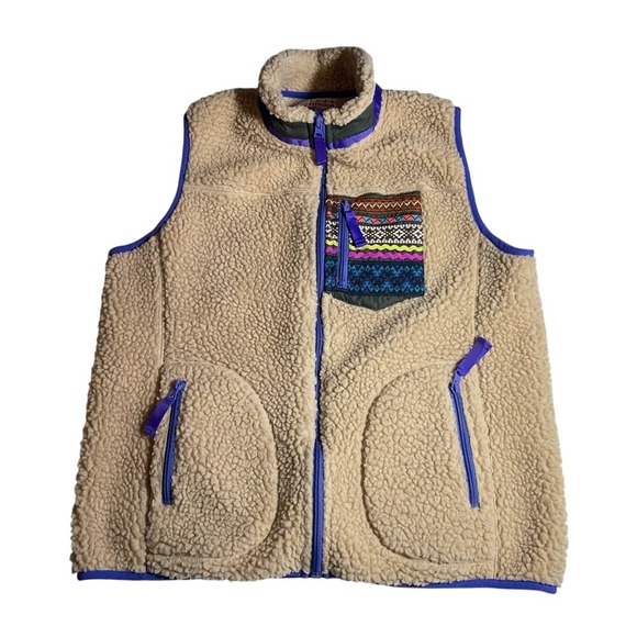 Titicaca Jackets & Blazers - Titicaca Sherpa Fleece Vest Beige Purple Geometric Pocket IWC-BB-121 Womens